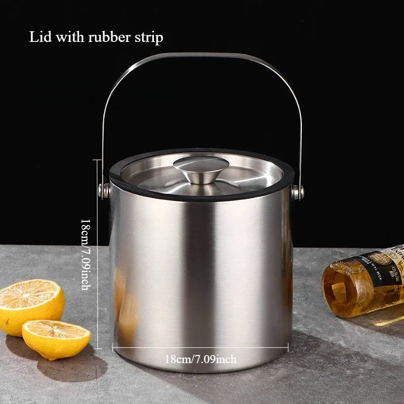 3/4L Stainless Steel Insulated Ice Bucket Double Walled Beverage Tub Comfortable Carry Handle Ice Container Bar Beer Cooler: Navy Blue
