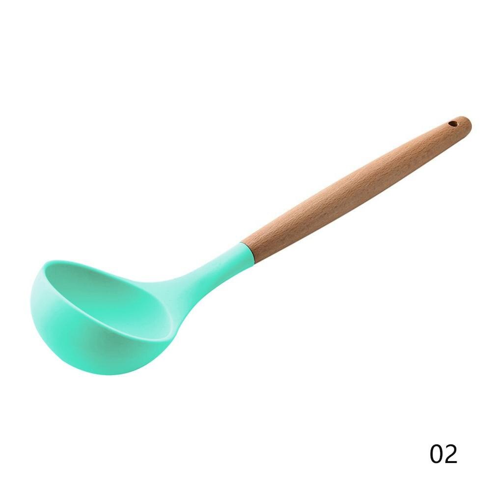 Wood Silicone Cooking Cake Utensils Natural Wood Handle Cooking Tools Turner Tongs Spoon Spatula Bakeware Kitchen Tools: Soup Spoon Green