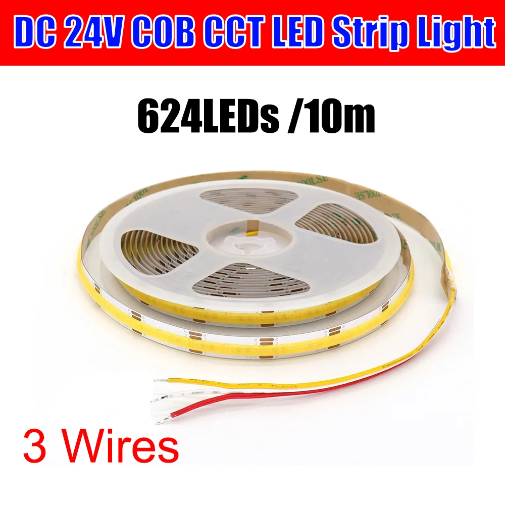 10m cob cct led streifen licht 2700 leds/m hoch dichte flexible cob 5mm led lichter ra90 6500k bis k linear dimmbar 3 drähte dc24v
