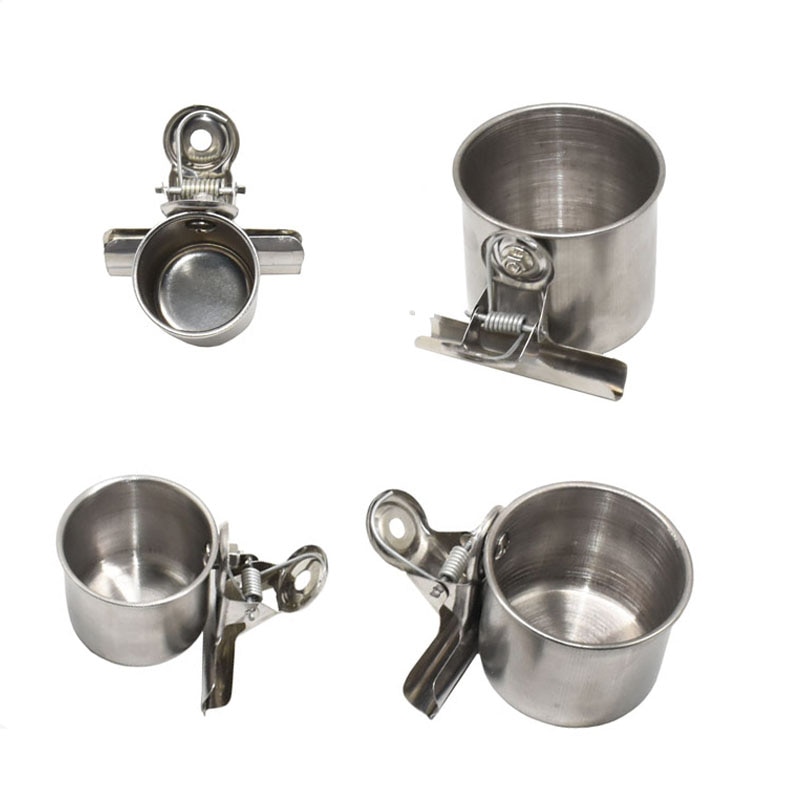 1pcs rvs single cup Vogel Papegaai Feeder Voedsel Water Voerbak Huisdier Kooi Clip Cup Dispenser Dierbenodigdheden