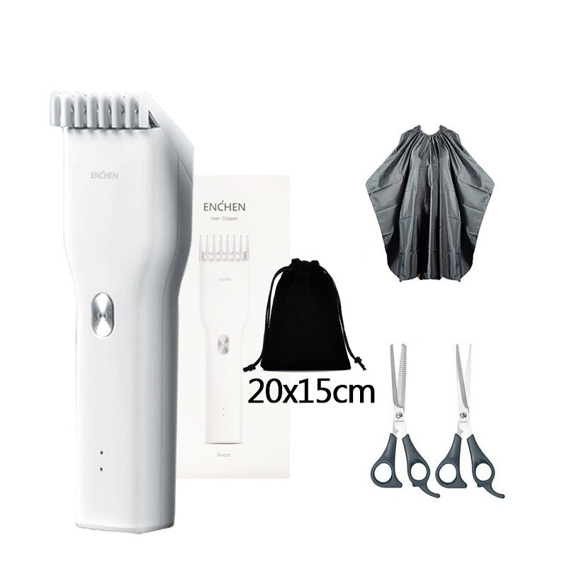 ENCHEN Boost Electric Hair Clippers Trimmers Men Cordless Rechargeable Ceramic Blade Barber Hair Cutter Machine: White Set3
