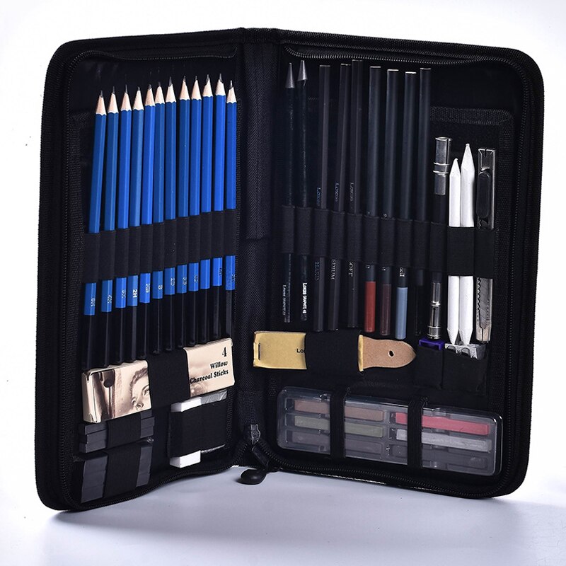 48Pcs/Set Portable Sketch Drawing Pencils Kit With Graphite Charcoal Pen