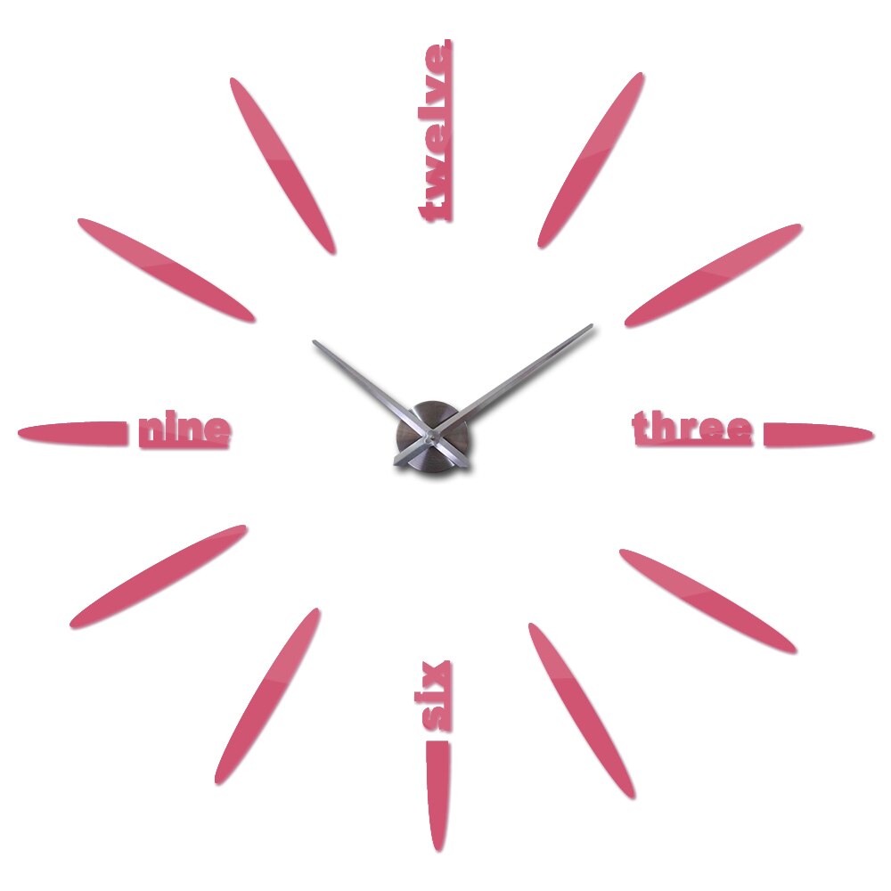 Stor 3d gjør-det-selv-veggklokke hjemmeinnredning stueklokke horloge quartz needle clocks kort speilklokke: Rosa / 37 tommer