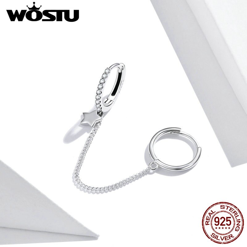 WOSTU 925 Sterling Silber Stern Whisperer Form Tropfen Ohrringe für Frauen Klar Cubic Zirkon Hochzeit Schmuck CQE914