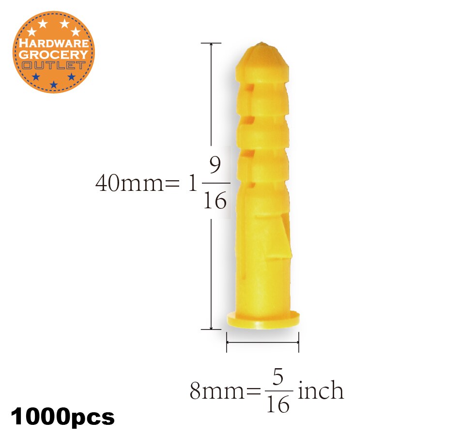 Plast ribbet anker gips skrue vegg plast ekspansjonsrør rør veggplugger 8 x 40mm 1000 stk