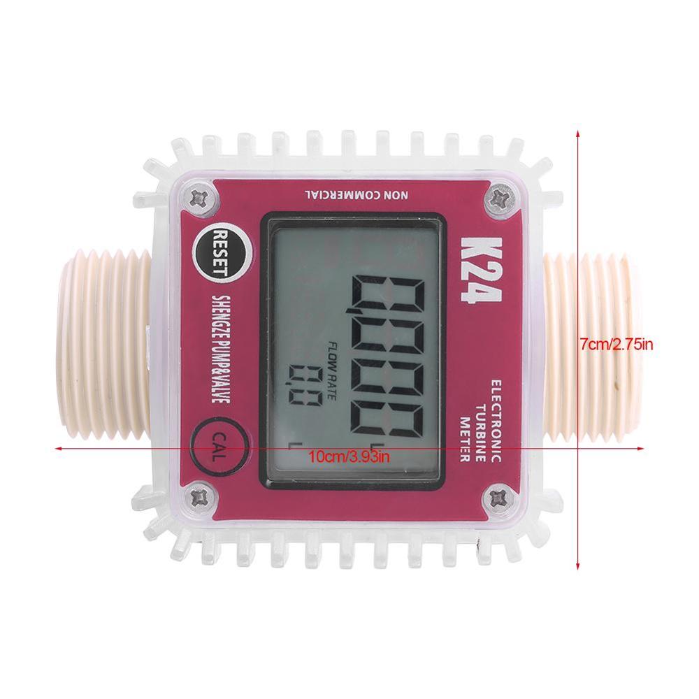 Digital K24 Turbine Diesel Oil Fuel Flow Meter Gauge LCD Fuel Flow Meter Chemicals Water Sea Liquid Flow Meters Measuring Tools: Red Vertical