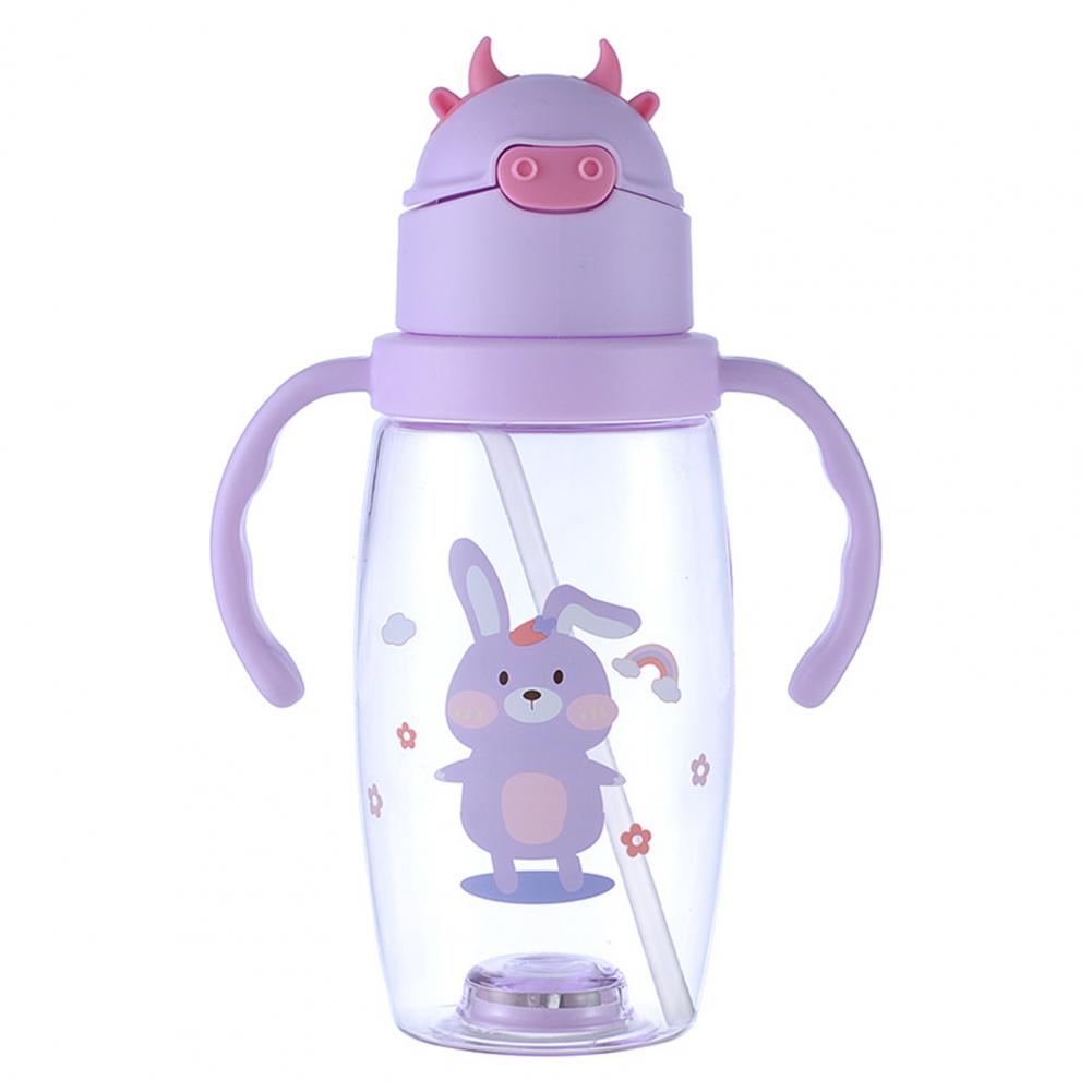 Botella de agua con luz LED para niños, vaso de plástico a prueba de fugas, con pajita parpadeante: Morado