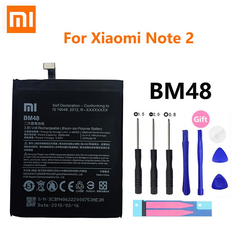 100% Orginal Xiao Mi BM48 4000Mah Batterij Voor Xiaomi Note 2 Note2 Telefoon Vervangende Batterijen