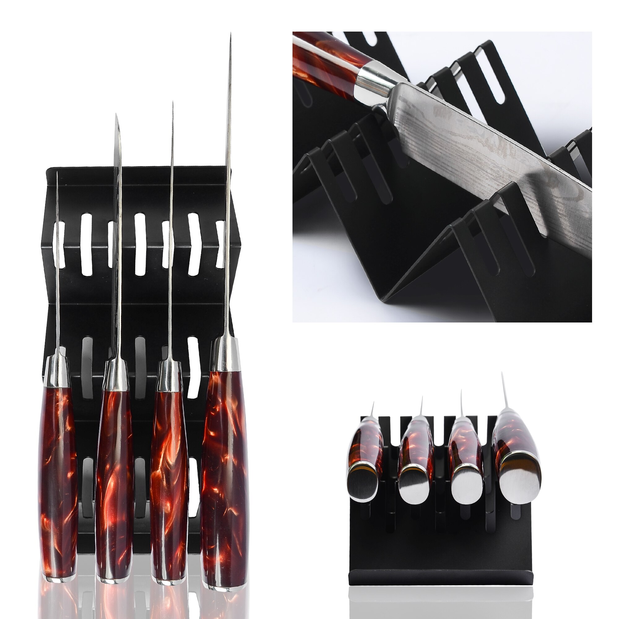 XYj 2PCS Drawer Knife Holder Kitchen Organization W Shape Stainless Steel Knife Block Stand Black Save Space Cooking Tools