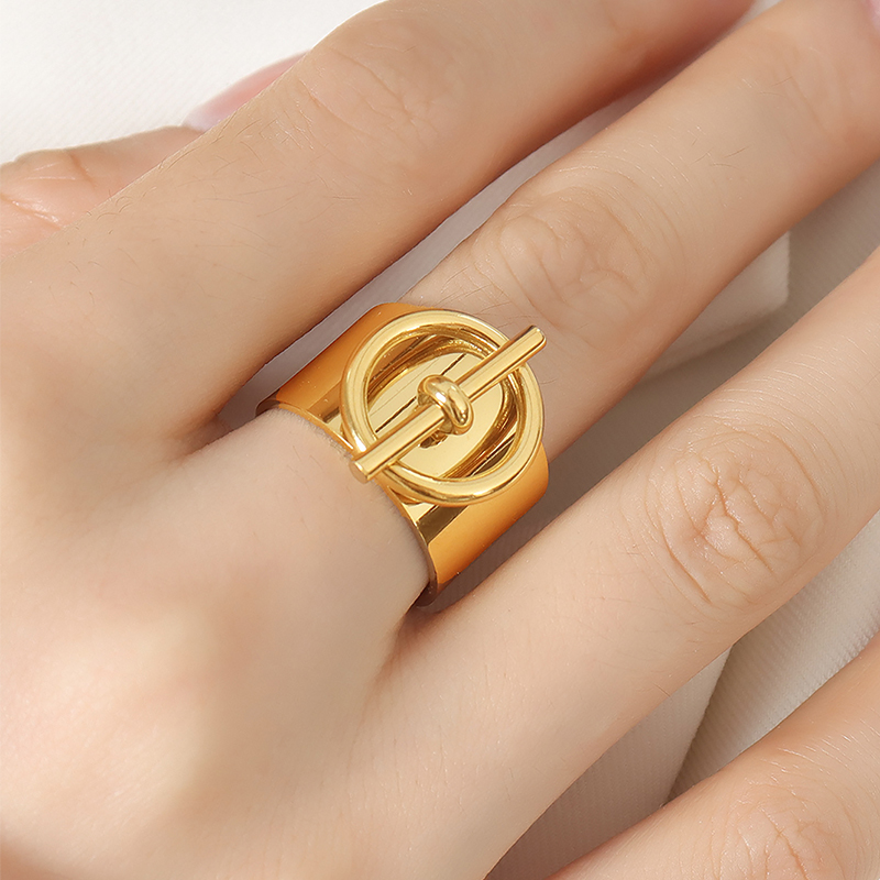 Anillos de acero inoxidable ajustables para mujer, anillo abierto Punk chapado en oro de 18K, accesorios de joyería de , para parejas: Oro