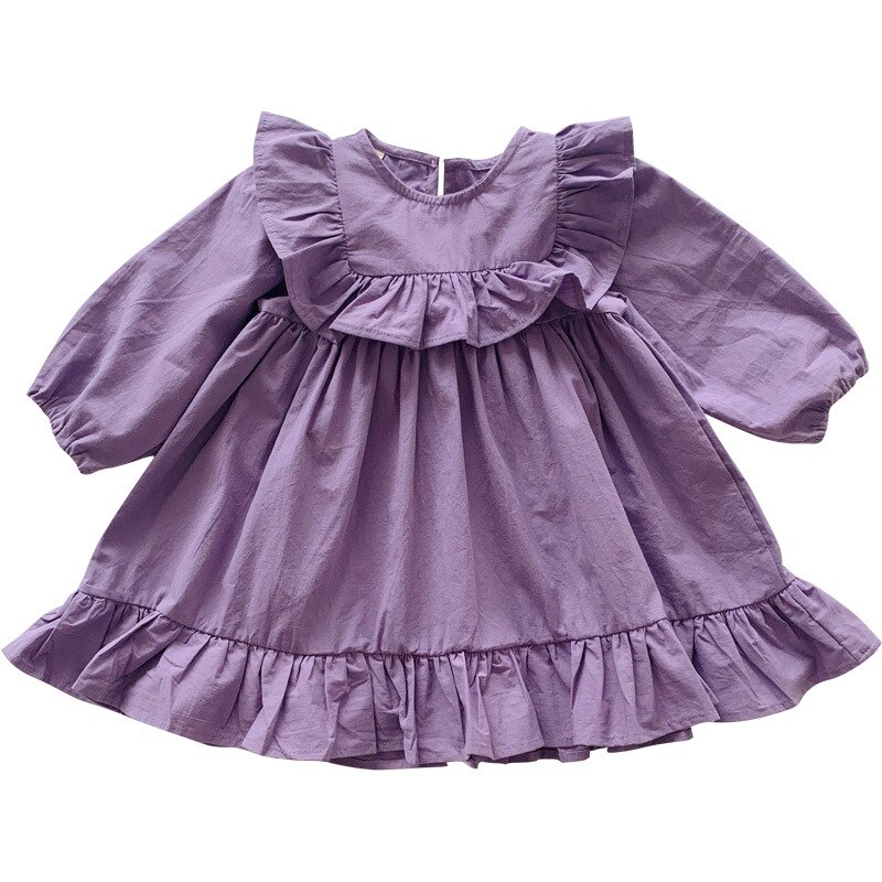 Autumn Girls Solid Long Sleeve Dress Kids Korean Dress