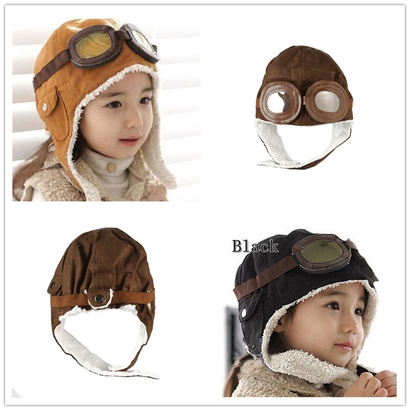 Chapeau mignon pour enfants, 2 couleurs, lunettes d&#39;aviateur, Style doux, automne et hiver, pur coton, , à la et intéressant,