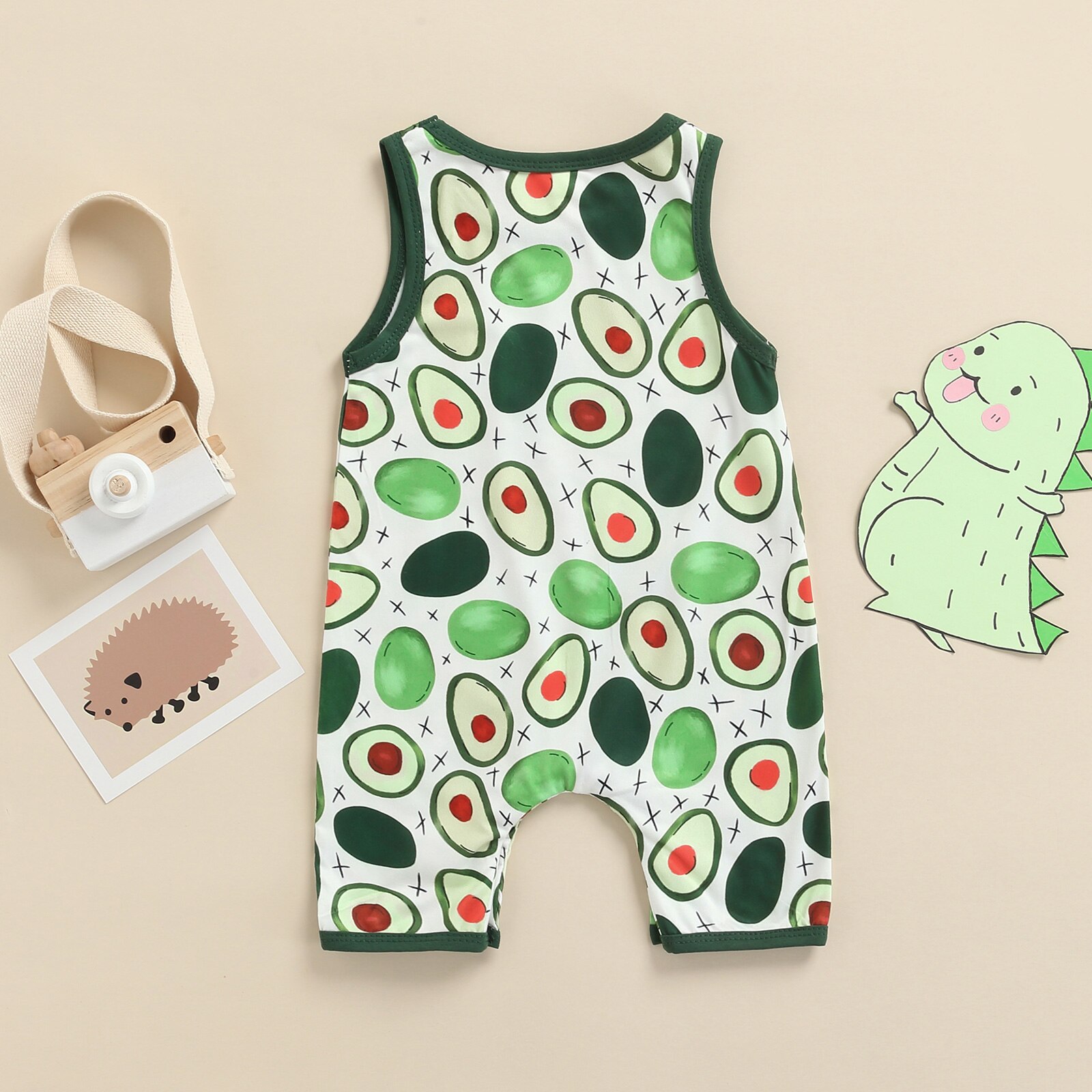 Pagliaccetto per bambini stampa Avocado senza maniche bottone a pressione bottone chiuso tuta traspirante stile gilet abbigliamento estivo per ragazzi