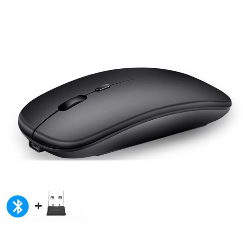 Rechargeable Bluetooth-compatible Wireless Mouse 2.4G Optical Mice with USB RGB 1600DPI Mouse for Computer Laptop PC Mute Mause: WHITE