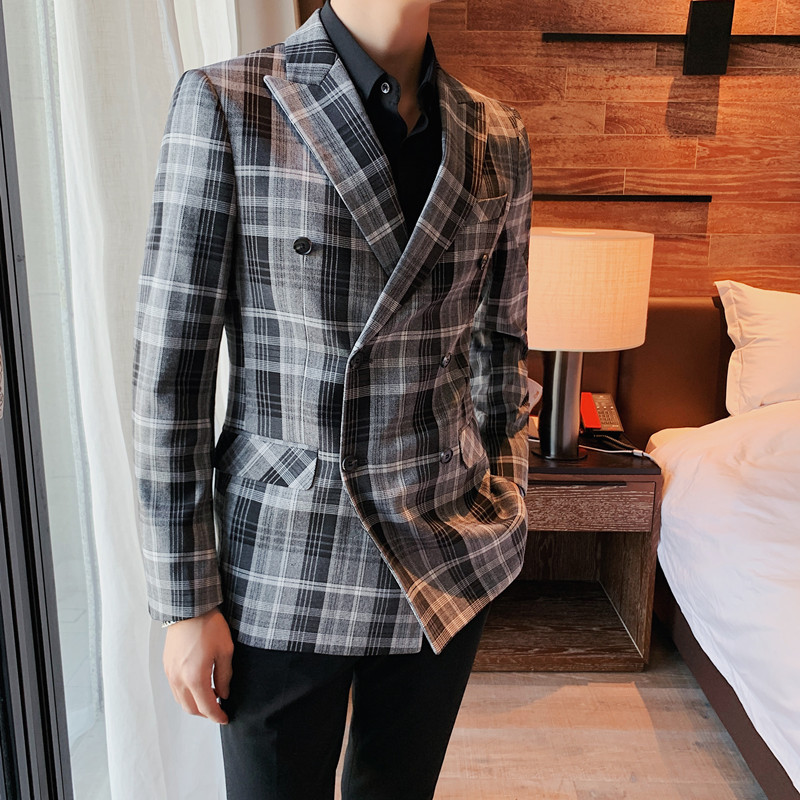 Chaqueta entallada a cuadros para hombre, traje informal a la para negocios y ocio, chaqueta de primavera, novedad