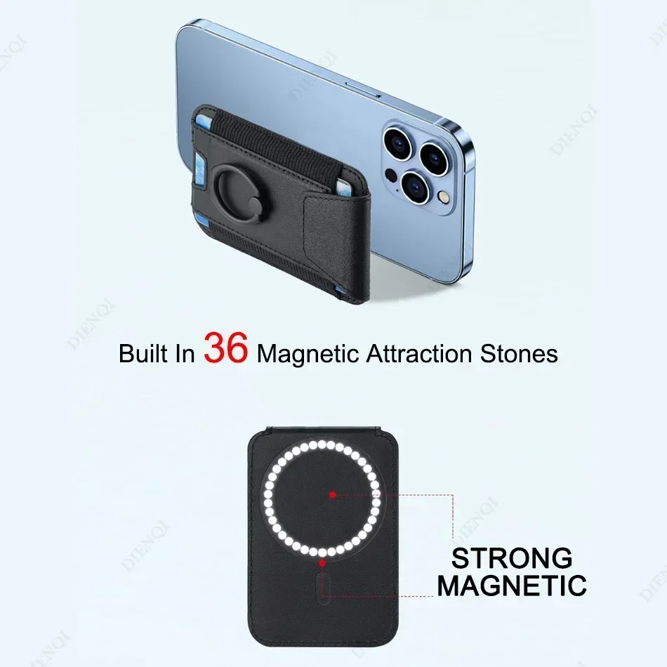 Magsafe Phone Wallet Card Holder with Ring Stand Flap Cover Pu Leather Wallet Magnetic Phone Case dla Iphone 12 13 14 15 16 Pro
