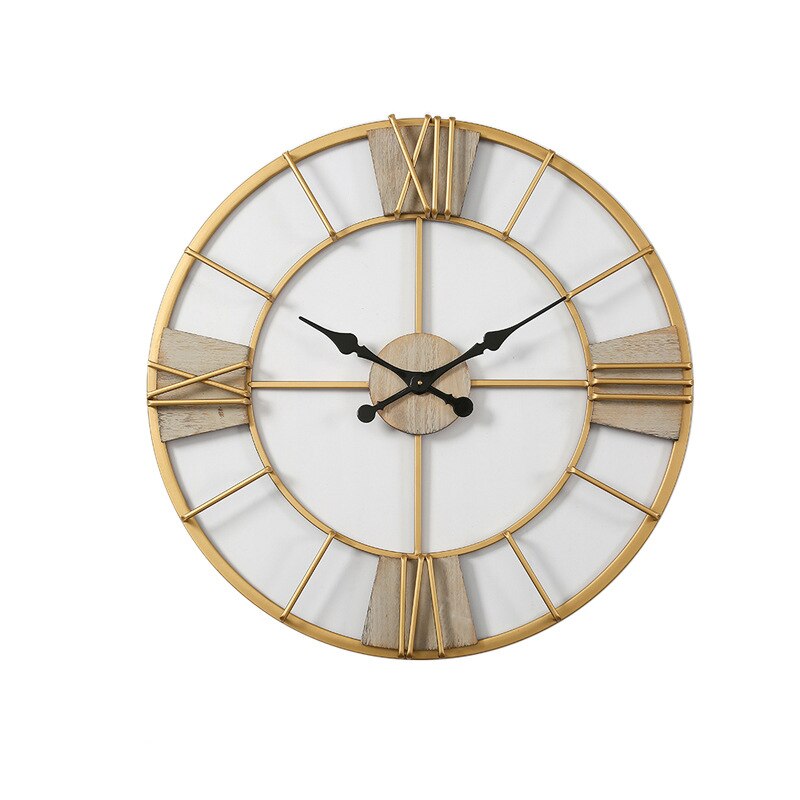 Nordic Metal Roman Numeral Wall Clocks Retro Iron Art Gold Large Hanging Ornament Home Decoration Wall Clock 40cm: Default Title