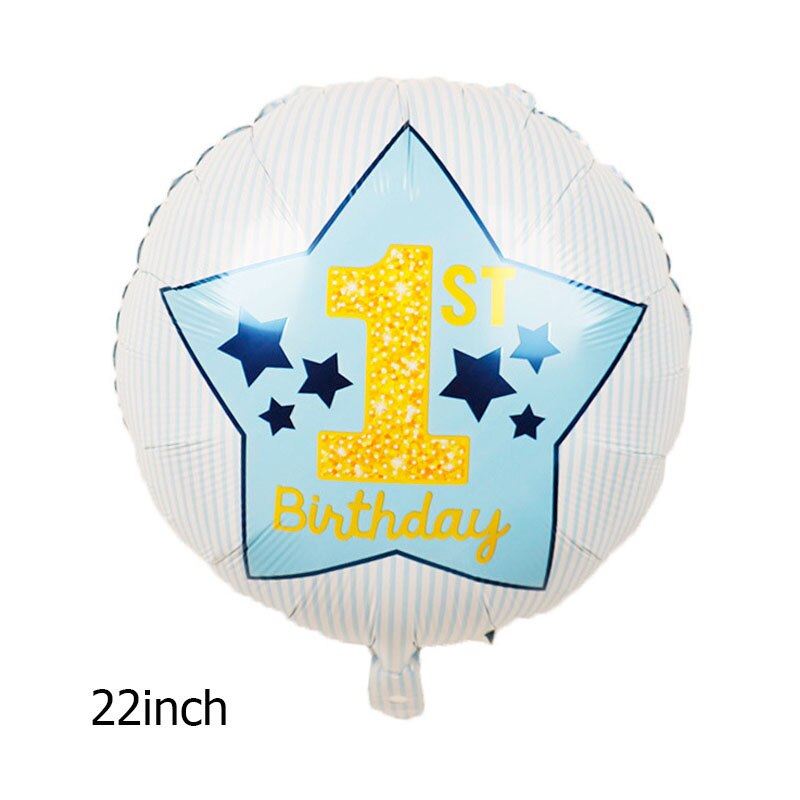 18/22inch Round 1st Birthday Balloon Baby Boy Girl First Birthday Foil Mylar Helium Air Ball Kids Baby Party Set Decorations: E