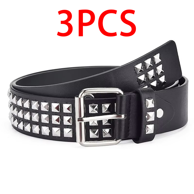 Square Bead Rivet Belt Metal Pyramid Belt Men and Women Punk Hardware Jeans Belt Y2K Belt Belt Women's Belt: Dark Grey