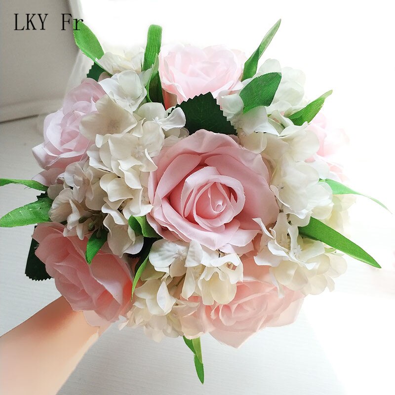 Lky fr bryllupsbukett silke roser brudebukett kunstige blomster bryllupsbuketter til brudepike dekor bryllup tilbehør: Rosa bukett