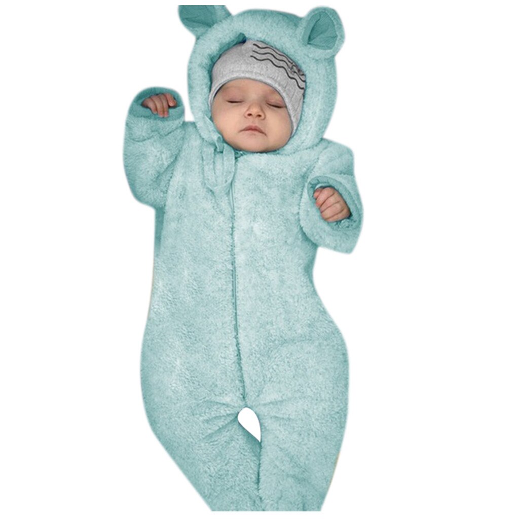 -né Bébé Garçon Hiver Polaire Jumpsuit Solide Barboteuse À Capuche Manteau Vêtement D'extérieur: Blue / 6-12 Months