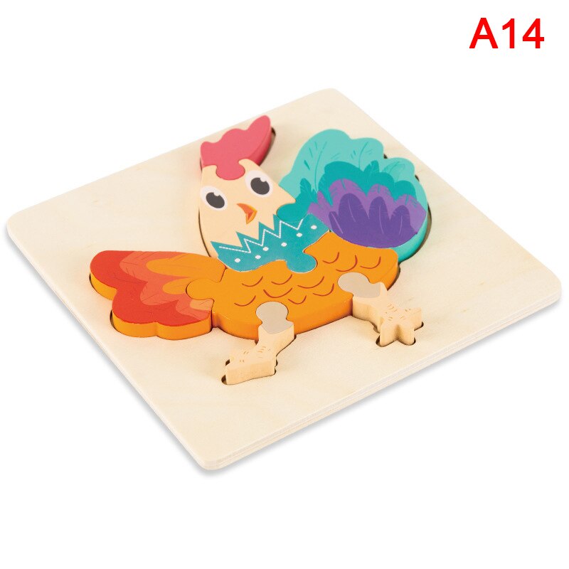 Baby 3D Wooden Puzzle Educational Toys Kids Cartoon Animal Intelligence Puzzles: A14