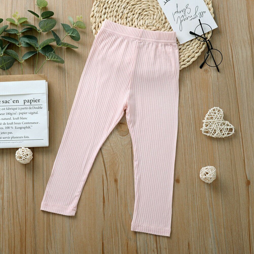 Babykleding dikke warme katoenen meisjes lange effen leggings basic effen kinderbroeken kinderen: Roze / 4t