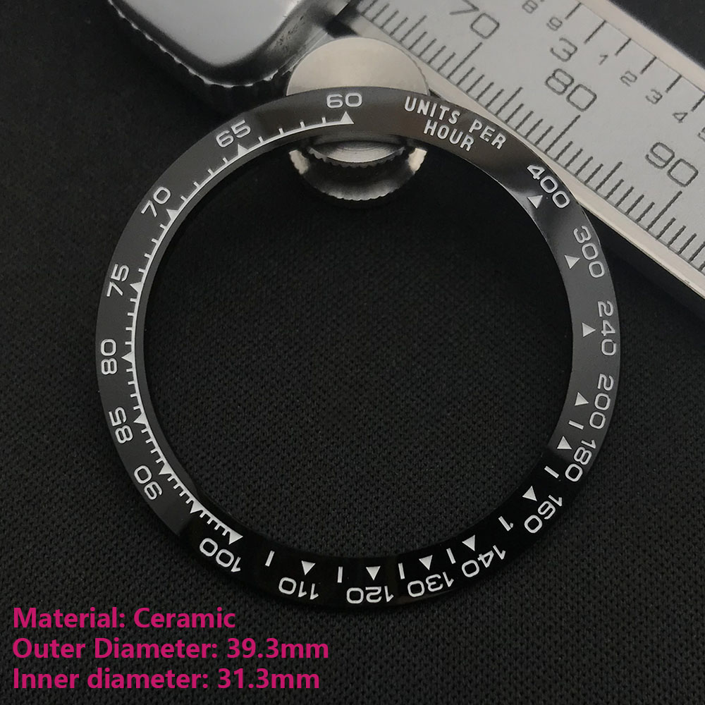 Daytona Geneigten Metall oder Keramik lünette einfüGen 39.3 * mm * 31,3mm Für Daytona uhr teile (Keine Leucht): Schwarz