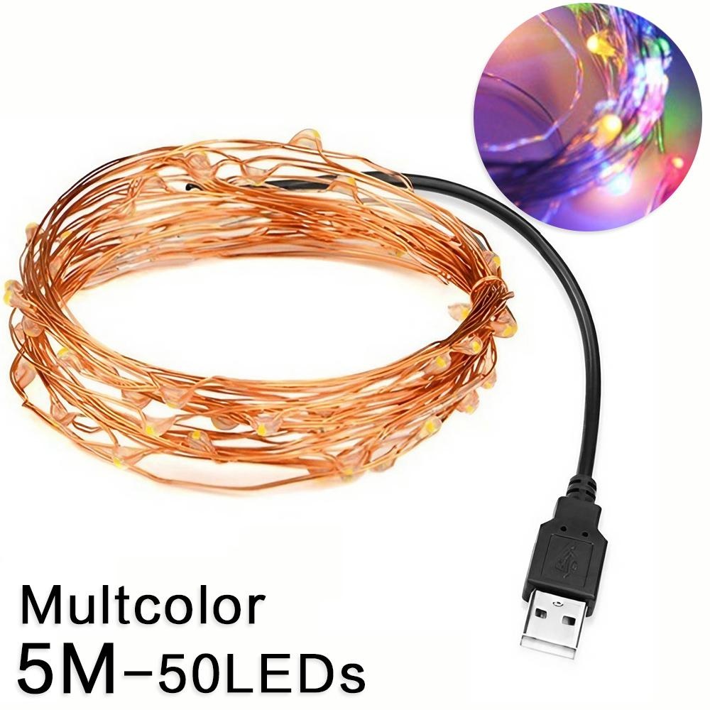 Guirnalda de luces LED USB de 2/5/10/20M para Navidad, , boda, decoración del hogar, árbol de Navidad, luces de hadas intermitentes: Azul