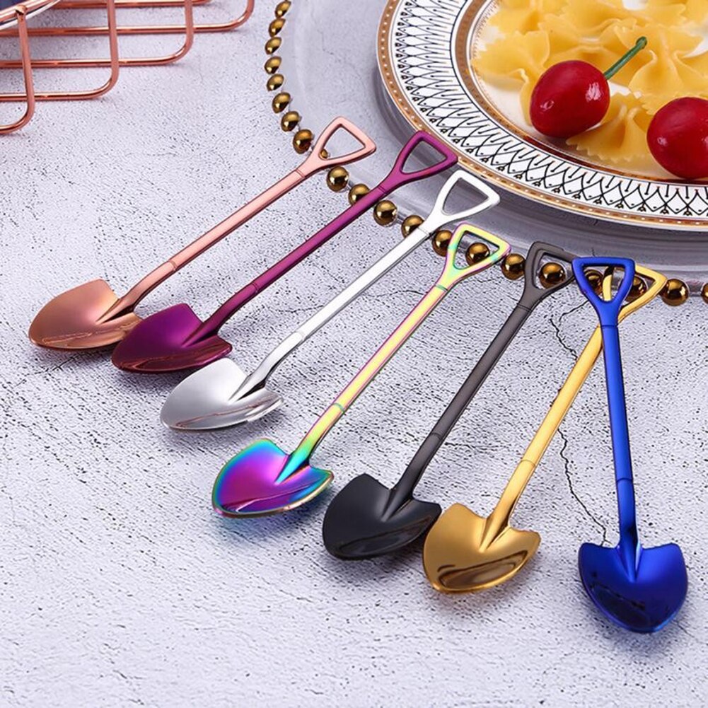 Colorful Metal Spoons Forks Stainless Steel Small Shovel Ice Cream Spoon Fork Tableware Coffee Stirring Spoon Kitchen Accessory