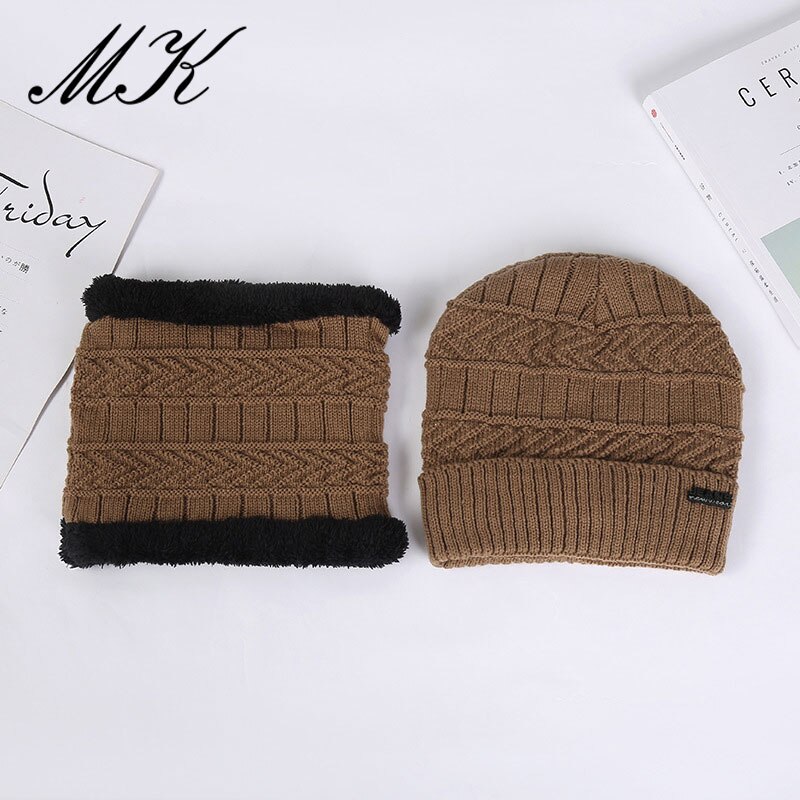 Maikun, gorro de invierno , gorro de lana para hombre, conjunto de dos piezas, gorro de punto cálido informal: cap007Khaki