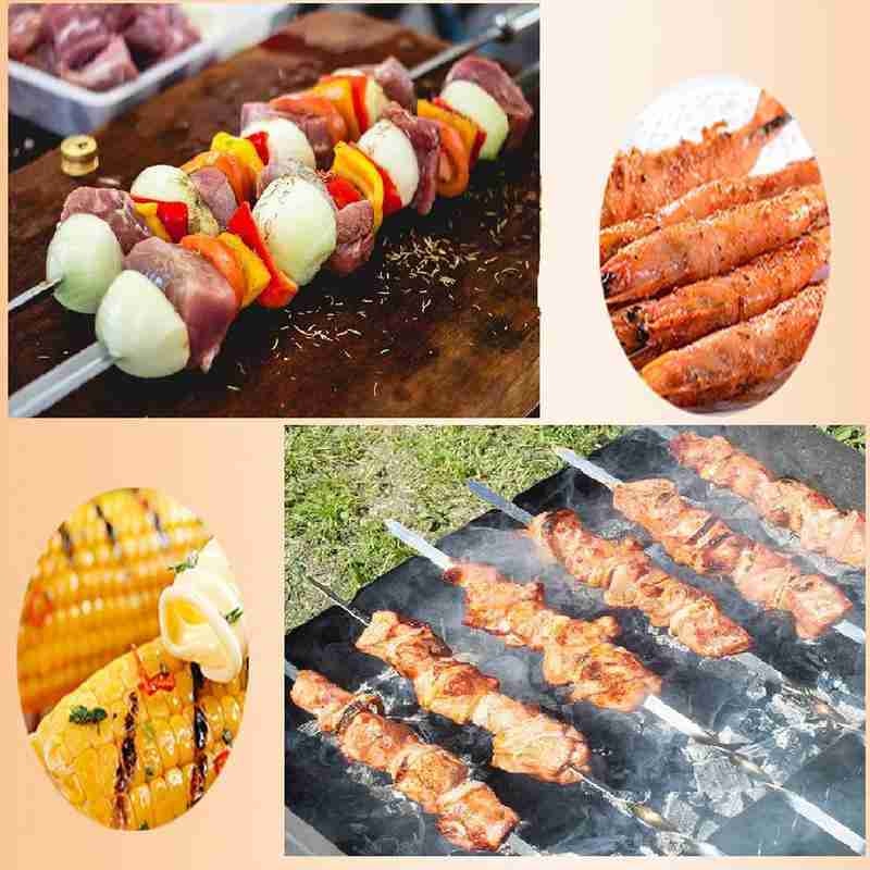 6 Pcs Barbecue Stick BBQ Roasting Needle With Wooden Handle Skewers Steel Roasting Tools Rotisserie Long Skewers,42cm