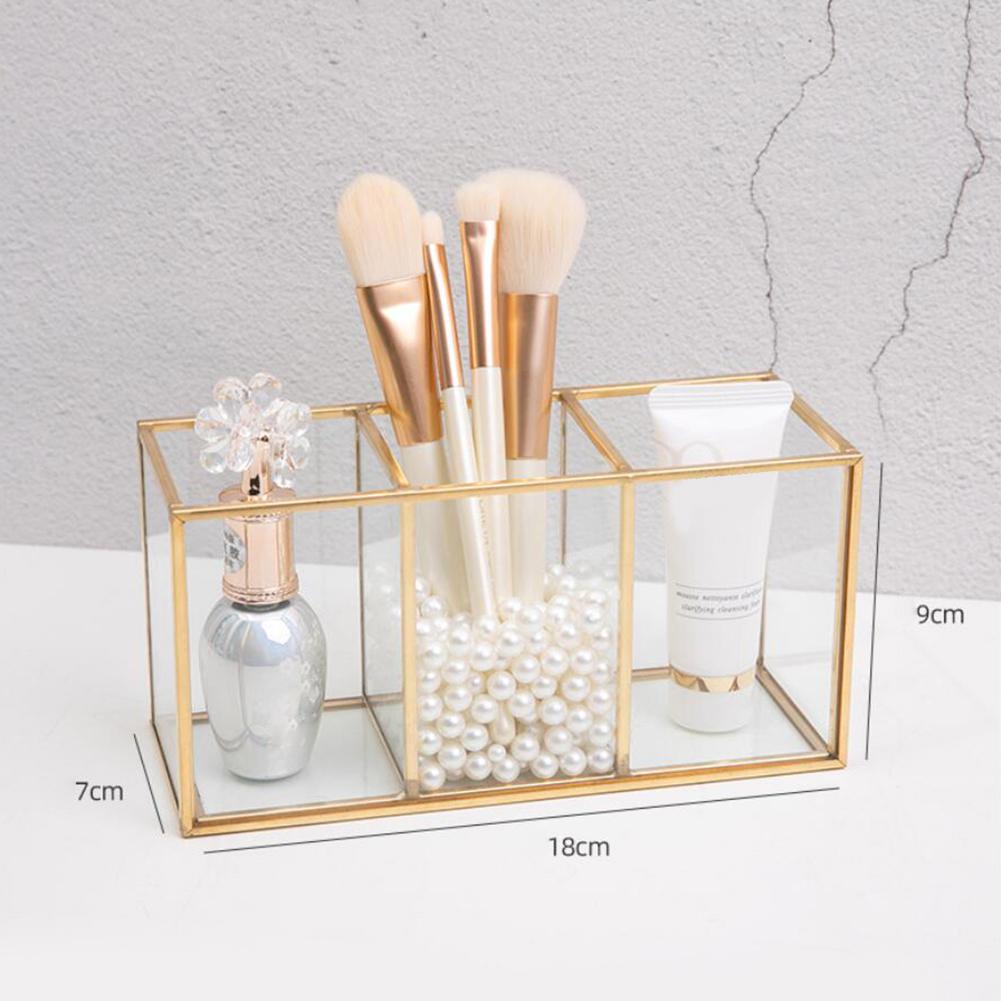 Gennemsigtig glas makeup børste opbevaringsboks luksus kosmetik opbevaringsboks container moderigtig og luksus