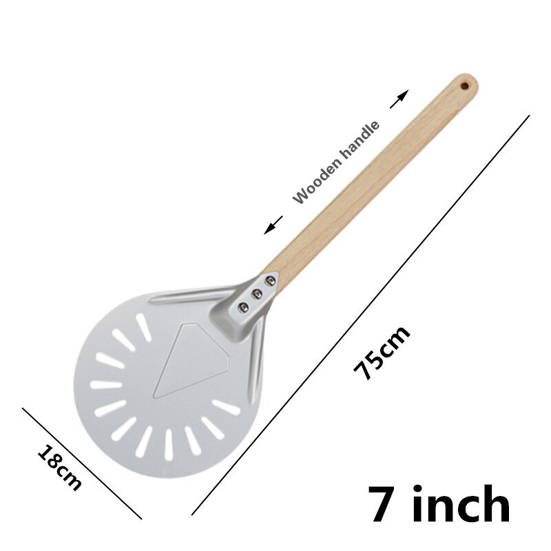Pizza Draaien Kleine Pizza Schil Paddle Korte Ronde Pizza Tool Non Slip Houten Handvat 8 9 Inch Geperforeerde Pizza Schop aluminium: 7 inch 75cm
