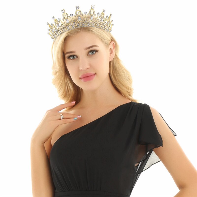 Women Girls Crystal Rhinestone Princess Tiara Headband Pageant Quinceanera Prom Bridal Wedding Crown Headwear Hair Accessories: Gold