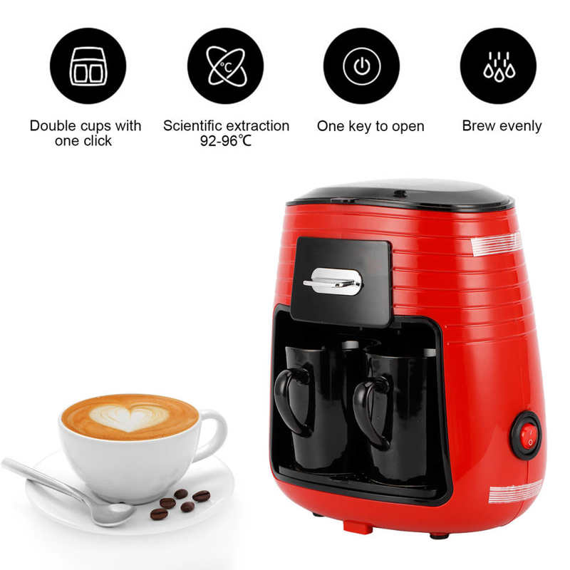 0.25L Coffee Maker Full Automatic Coffee Machine American Double Cup Drip Coffee Maker Tea Making Portable Coffee Maker