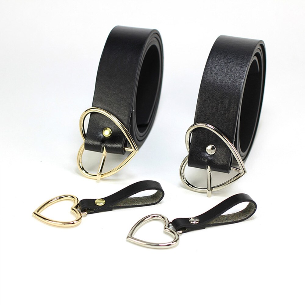 Female Round Buckle Waist Belt Metal Buckle Casual PU Leather Belt Clothes Accessories for Women Heart Ring Decorative