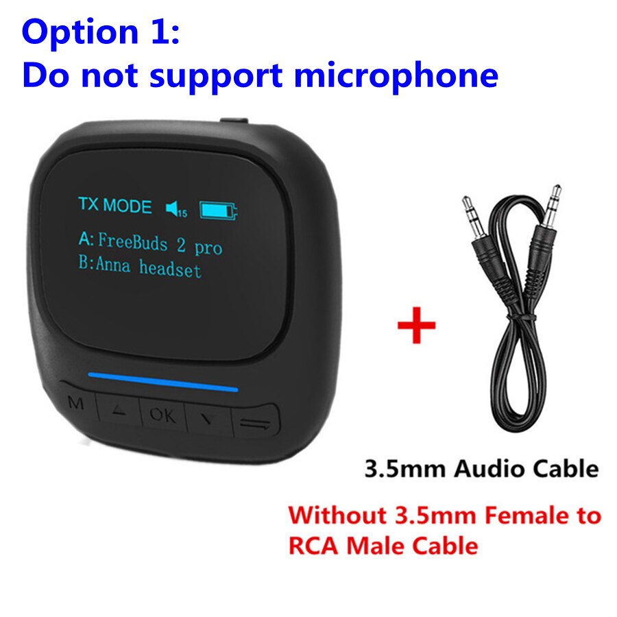 Aptx LL AAC – transmetteur récepteur Audio, Bluetooth 5.0, avec écran OLED, adaptateur sans fil, Jack AUX 3.5mm, pour télévision, voiture, haut-parleur, PC: option 1 NO RCA