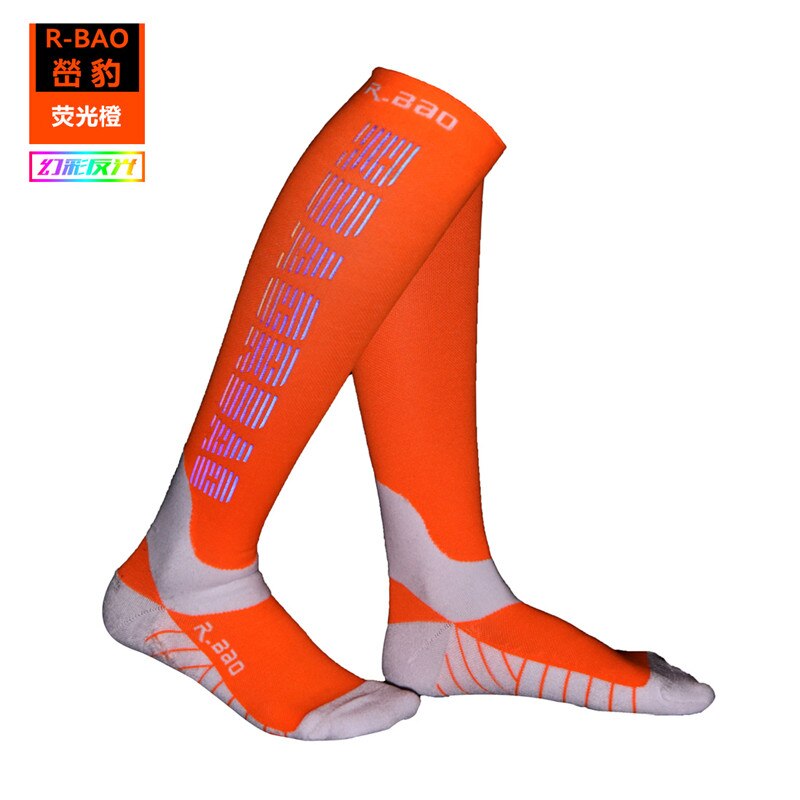R-BAO Colorful Reflective Compression Running Cycling Socks High Grade Reflecting Logo Function Night Run Mens: Orange / S