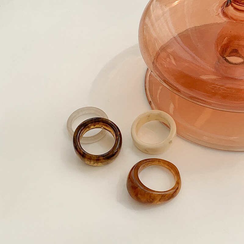 AOMU – ensemble de bagues en résine pour femmes, 4 pièces, rétro, Chic, léopard, acrylique, fête, empilées, bijoux, accessoires, ,