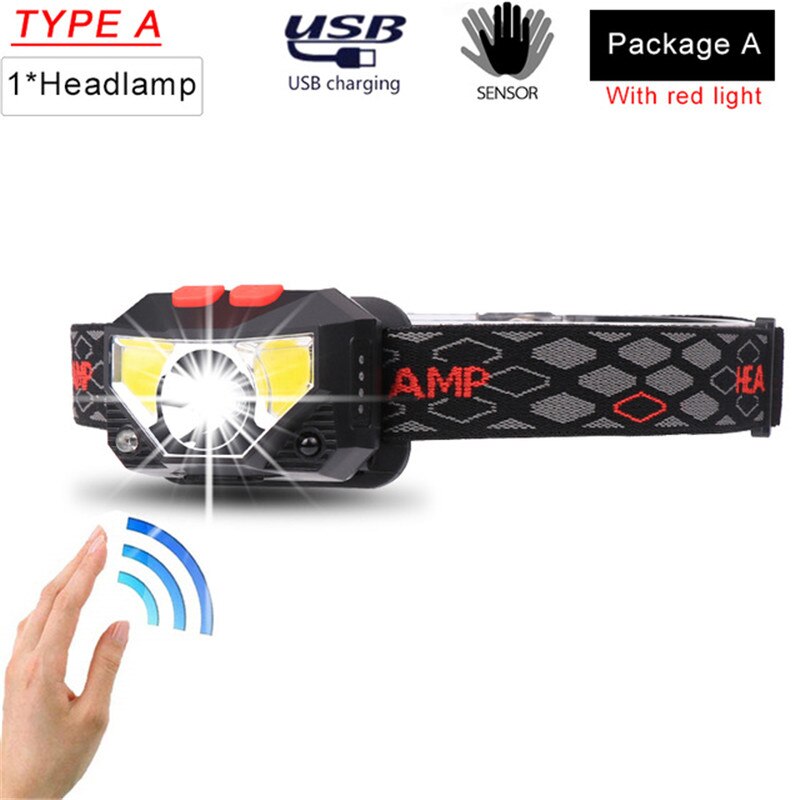 Meest Krachtige Led Koplamp T6 + Cob Led Oplaadbare Body Motion Sensor Zaklamp Head Light Fakkel Lamp Met Usb Camping vis: Package A