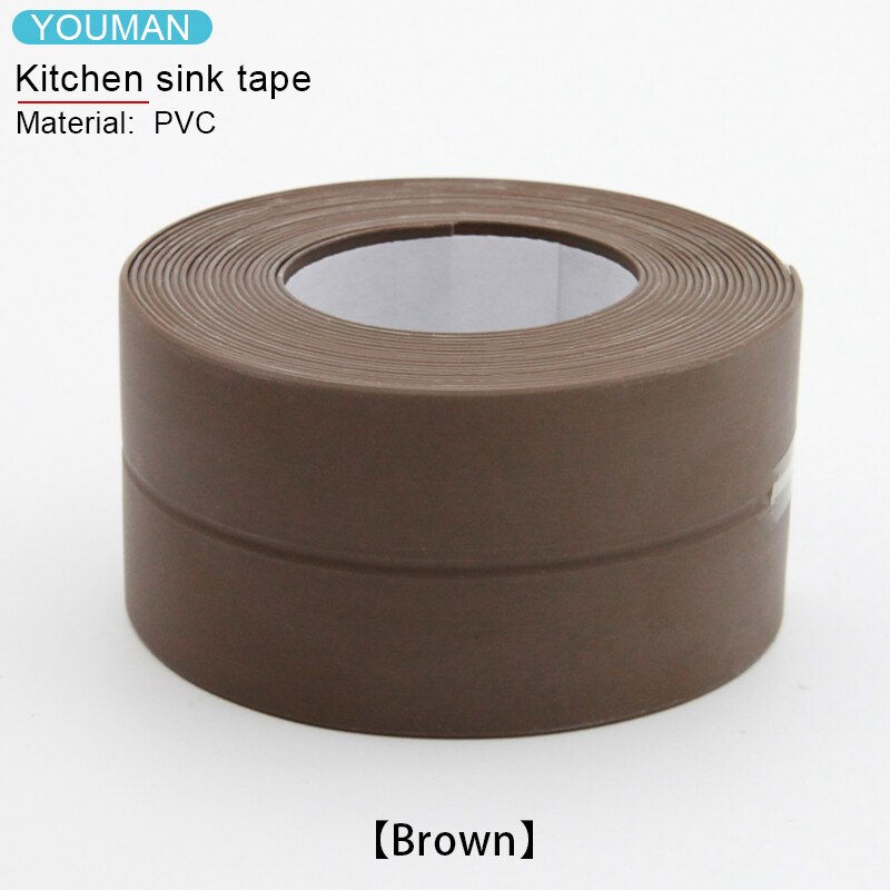 PVC 3.2m Crack Self-adhesive Tape For Bathroom and Kitchen Decoration Anti-mildew Waterproof Sealing Sink Tape Wallpaper Border: Brown 3.8cm