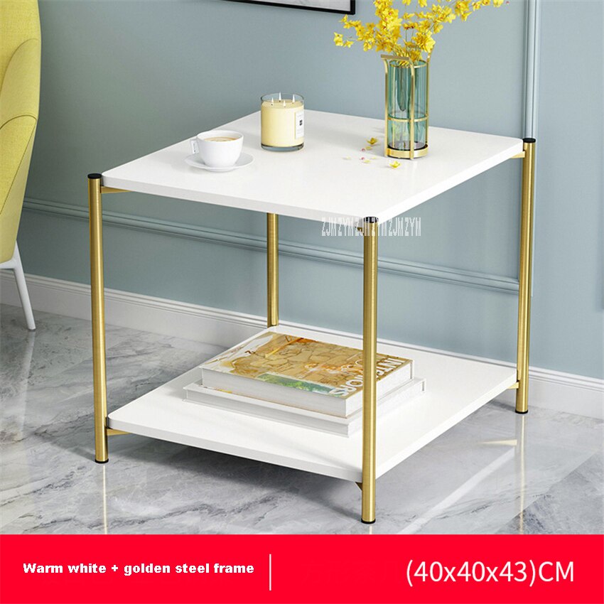 H88 pequeña mesa redonda de té de hierro, sofá Simple y moderno de doble capa, mesa de salón lateral, pequeña mesa de centro cuadrada de almacenamiento: square warm white