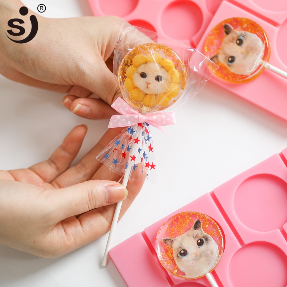 Sj silikone slikkepinde form slik chokolade forme 12 runde slikkepinde kage sukker fondant 3d håndværk kage dekorationer værktøj bagning