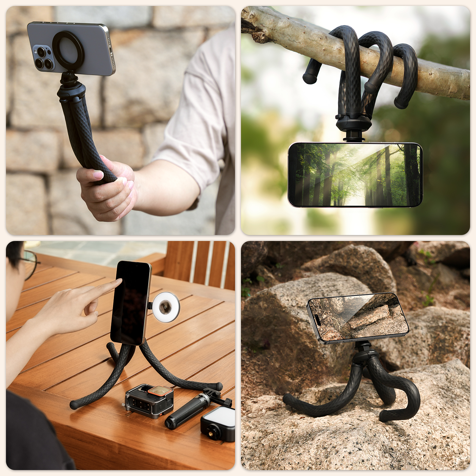 TELESIN Octopus Magnetyczny statyw z szybkozłączką Uchwyt na telefon do telefonu komórkowego Uchwyt na smartfon Monopod Stojak na trójnożę Mini statyw