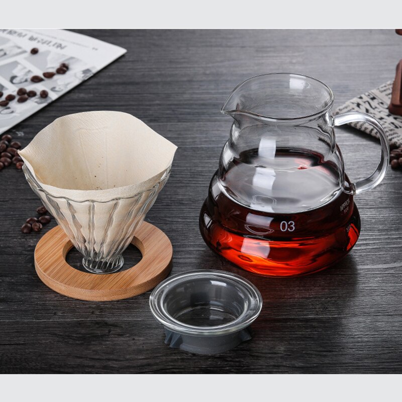 Kaffee Topf mit Edelstahl Filter Glas Kaffee Tropf Anti-VerbrüHenne Holz Griff Kaffee Hersteller Kaffee Brauer Utensilien