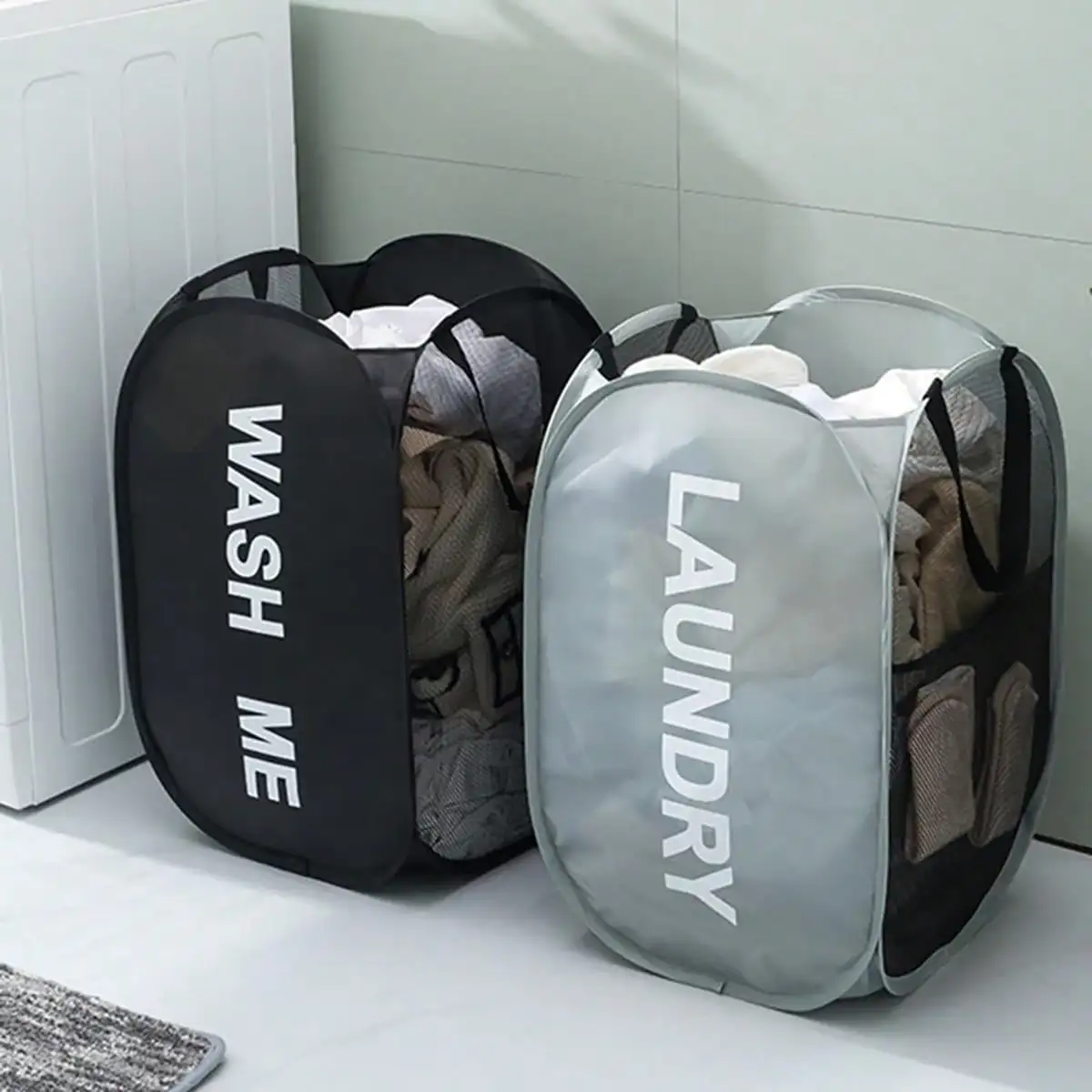 Paniers à linge pop-up en maille pliable et respirante, panier d'organisation de rangement nécessaire peu encombrant pour buanderie, articles de produits