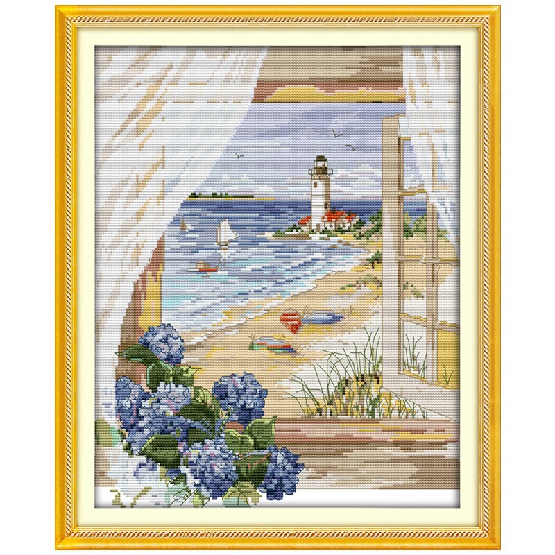 Seascape Outside the Window Counted Cross Stitch 11CT 14CT Cross Stitch Set landscape Cross-stitch Kits Embroidery Needlework