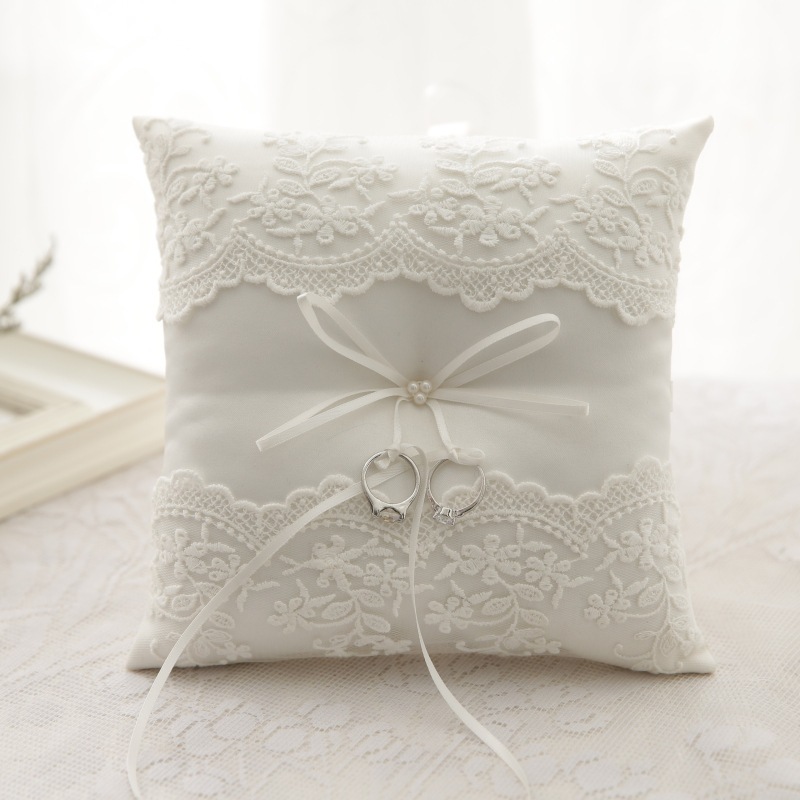 White Lace Wedding Ring Pillow Alliance Bridal Ring Bearer Pillow Cushions Wedding Marriage Ceremony Decoration Supplies