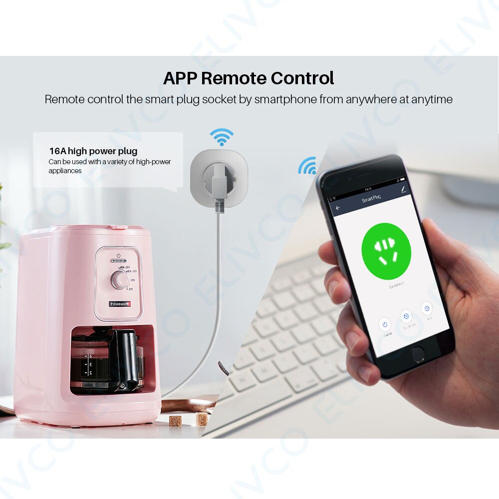 WiFi Smart Plug EU Adapter 16A Tuya APP Remote Voice Control Steckdose Timing Funktion Arbeitet Mit Alexa Google Assistent